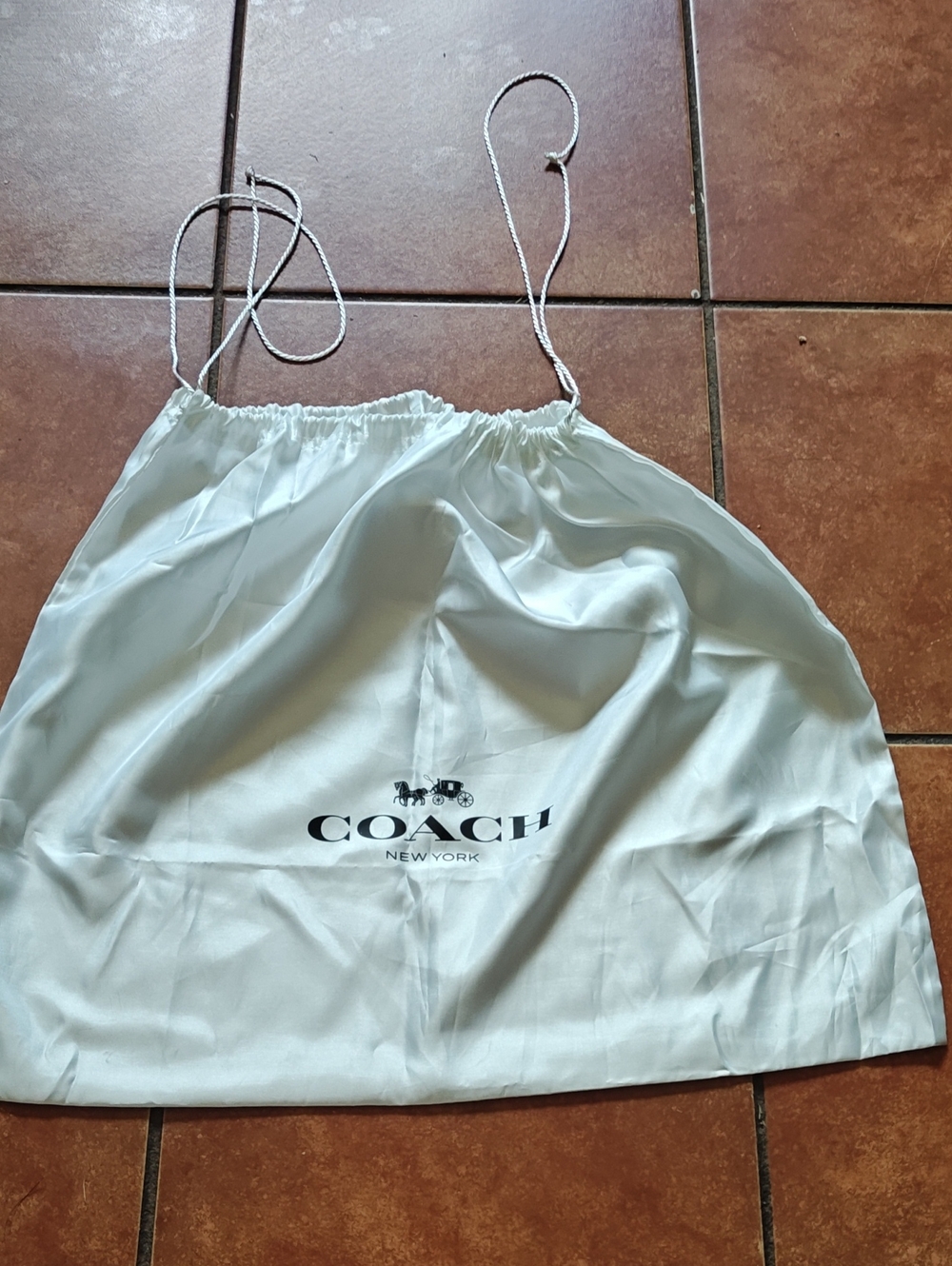 Coach White Satin Drawstring Dust Bag with Logo